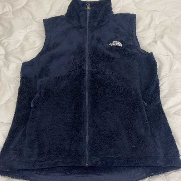 THE North Face Women's Faux Fur Vest Zip Front Teddy Plush Navy Blue Size S - Picture 10 of 10